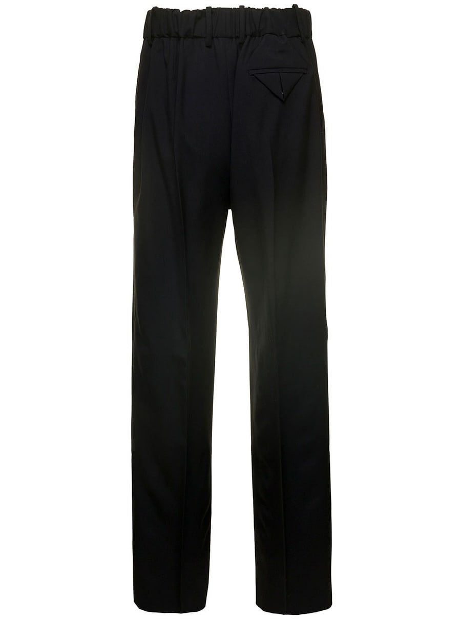 Bottega Veneta Pantalone a Gamba Dritta con Coulisse in Vita in Twill di Lana Nero Donna, view 2