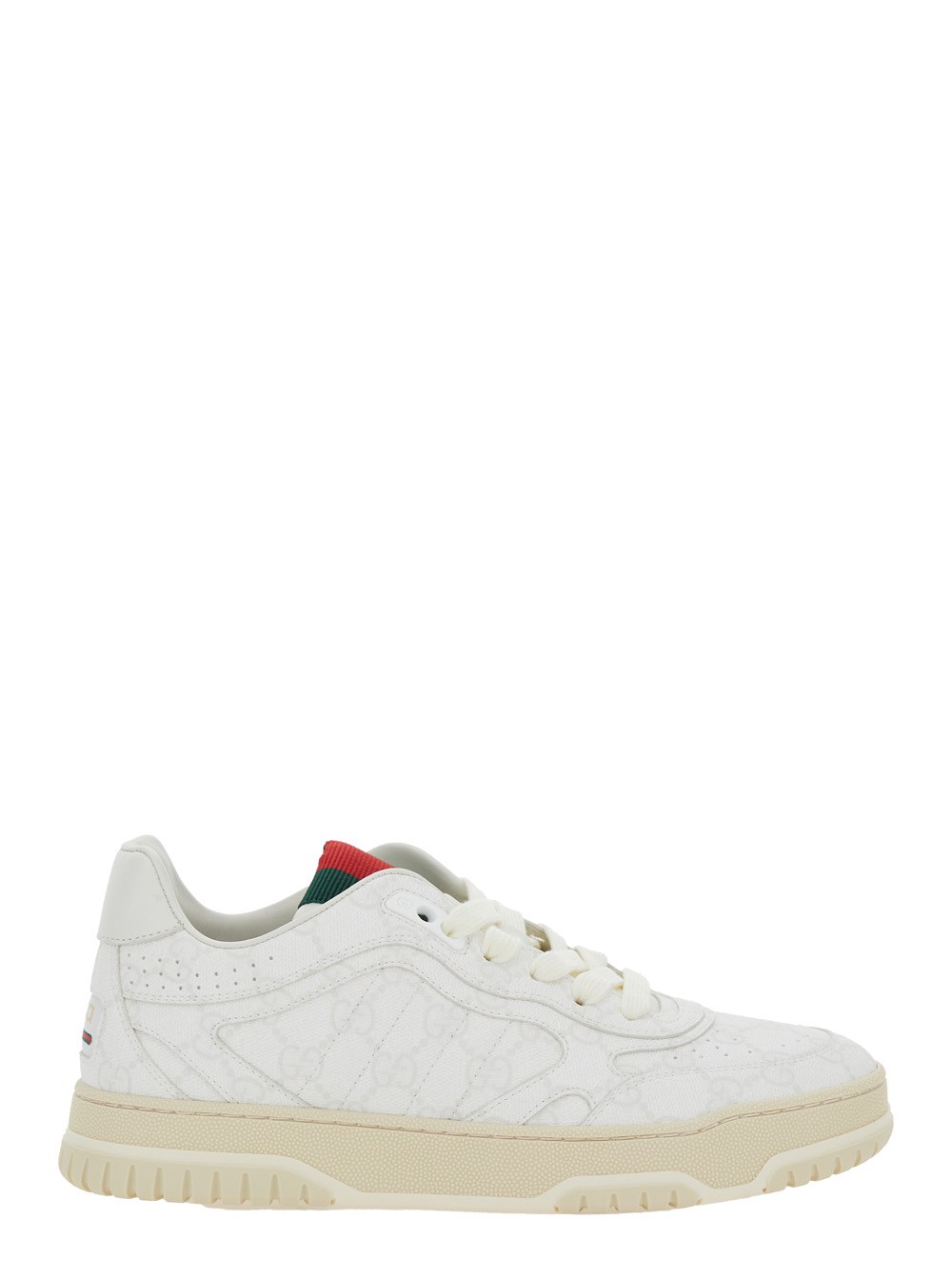 Gucci Sneaker Low Top 'Re-Web' con Motivo GG All-Over in Pelle Bianca Donna