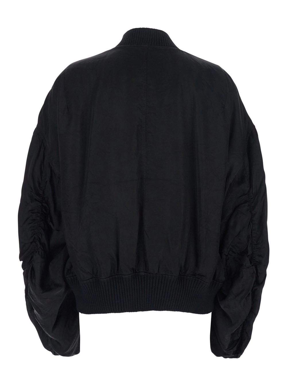 Rick Owens Giubbotto Bomber 'Secchia Flight' con Maniche Arricciate in Cupro Nero Donna, view 2