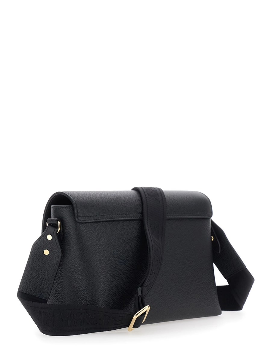 Burberry Borsa a tracolla 'Note' con Tracolla Regolabile con Logo Lettering e Dettaglio Check sul Fronte in Pelle Nera Donna, view 3