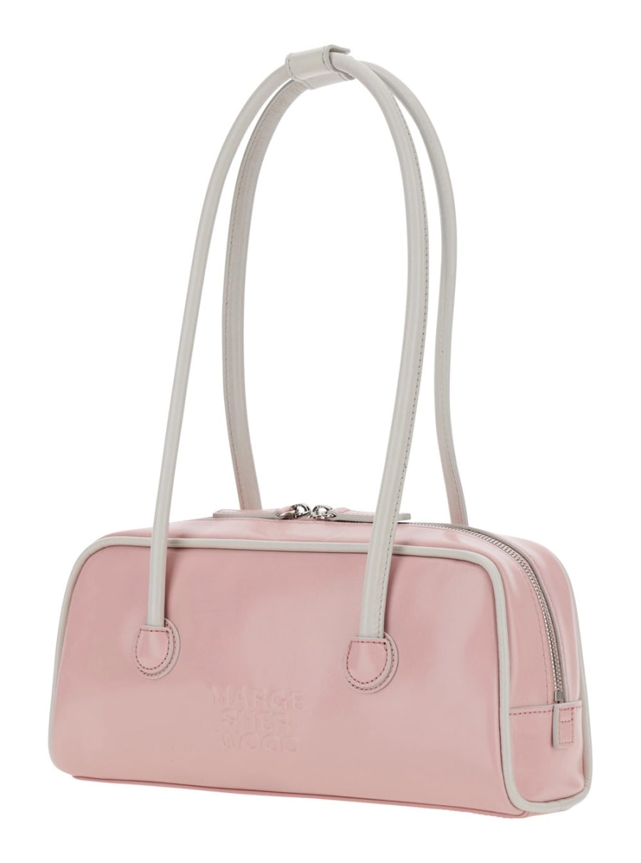 Margesherwood Borsa a Spalla 'Baguette' con Logo Lettering sul Fronte in Pelle Rosa Donna, view 2