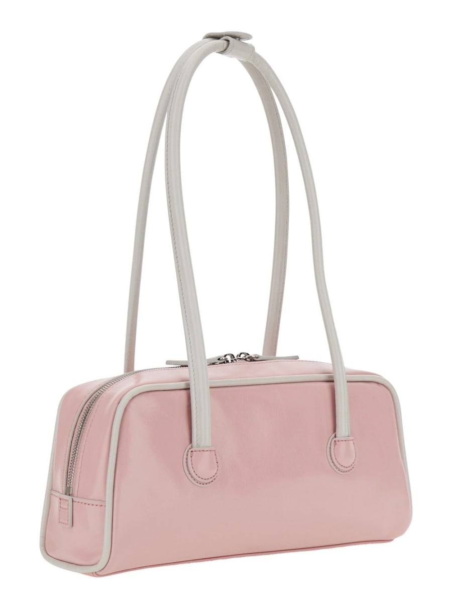 Margesherwood Borsa a Spalla 'Baguette' con Logo Lettering sul Fronte in Pelle Rosa Donna, view 3