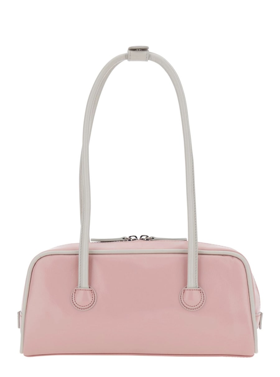 Margesherwood Borsa a Spalla 'Baguette' con Logo Lettering sul Fronte in Pelle Rosa Donna, view 4