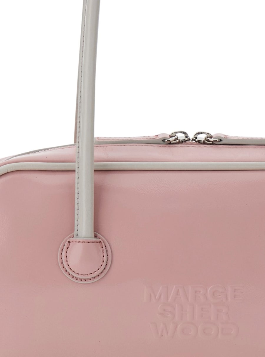 Margesherwood Borsa a Spalla 'Baguette' con Logo Lettering sul Fronte in Pelle Rosa Donna, view 5