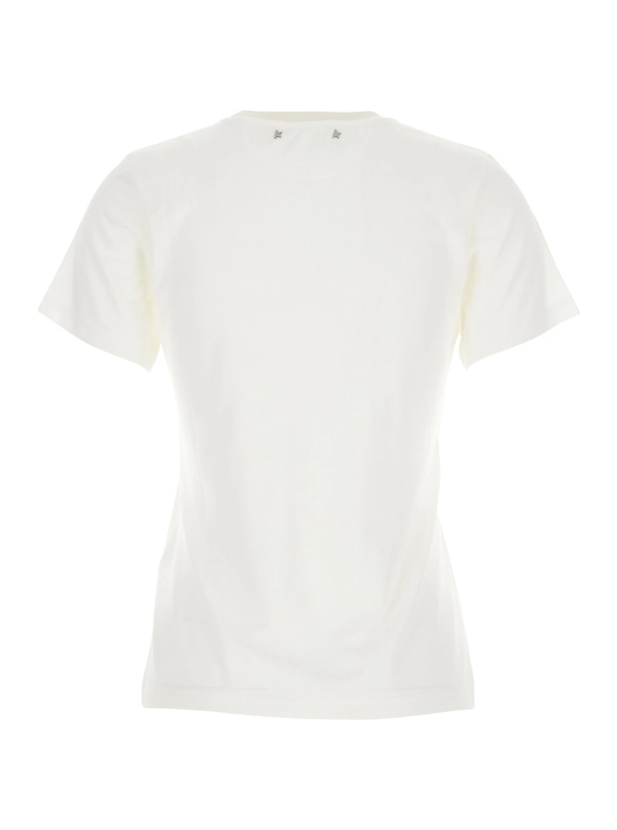 Golden Goose T-Shirt Girocollo con Ricamo sul Fronte in Tessuto Bianca Donna, view 2