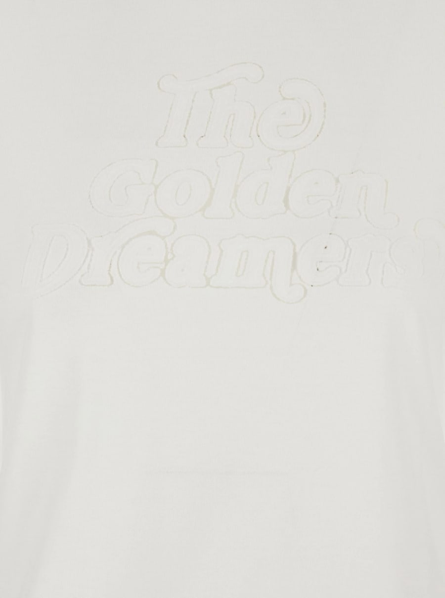 Golden Goose T-Shirt Girocollo con Ricamo sul Fronte in Tessuto Bianca Donna, view 3