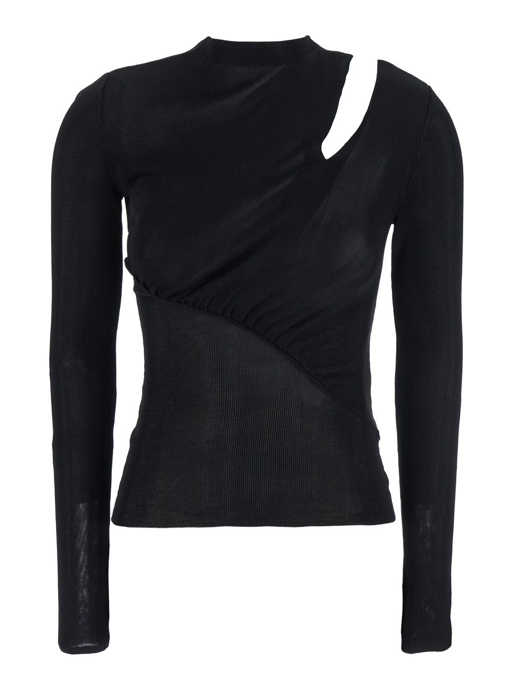 self-portrait Maglia a Maniche Lunghe con Dettaglio Cut-Out in Viscosa Nera Donna