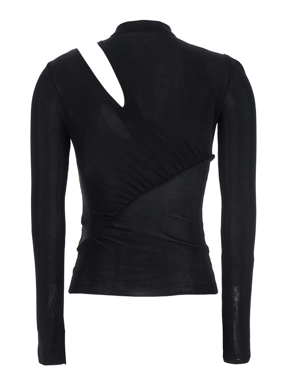 self-portrait Maglia a Maniche Lunghe con Dettaglio Cut-Out in Viscosa Nera Donna, view 2