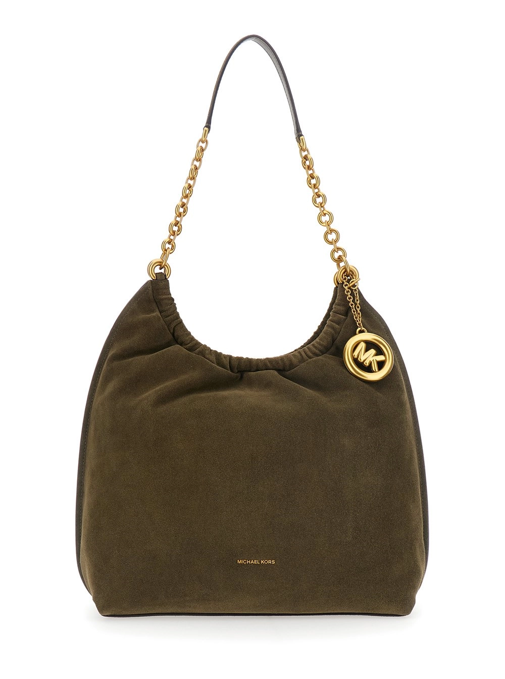 Michael michael kors Borsa a Spalla 'Indie' con Tracolla a Catena e Pendente Logo sul Fronte in Pelle Scamosciata Verde Donna