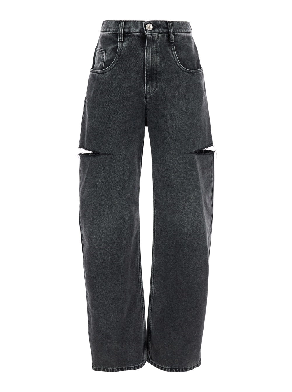 Maison Margiela Jeans a Cinque Tasche con Strappi in Denim di Cotone Nero Donna