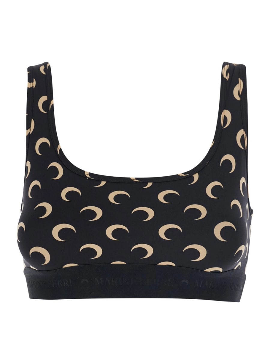 Marine serre Reggiseno Sportivo con Stampa Moon All-Over in Tessuto Tecnico Nero Donna