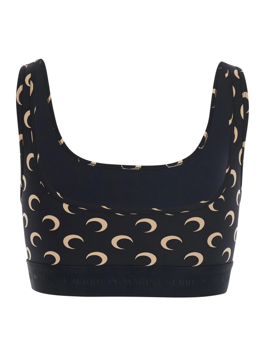Marine serre Reggiseno Sportivo con Stampa Moon All-Over in Tessuto Tecnico Nero Donna, view 2