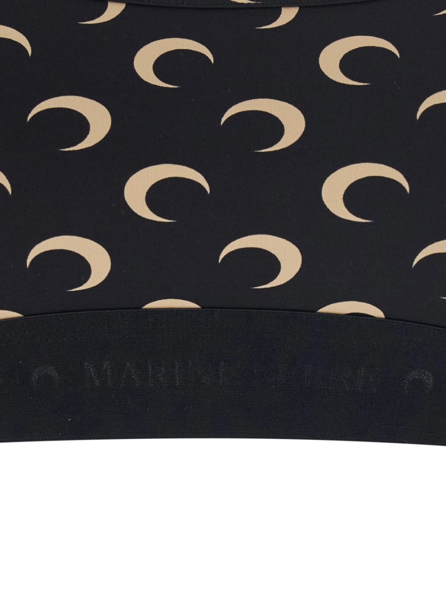 Marine serre Reggiseno Sportivo con Stampa Moon All-Over in Tessuto Tecnico Nero Donna, view 3