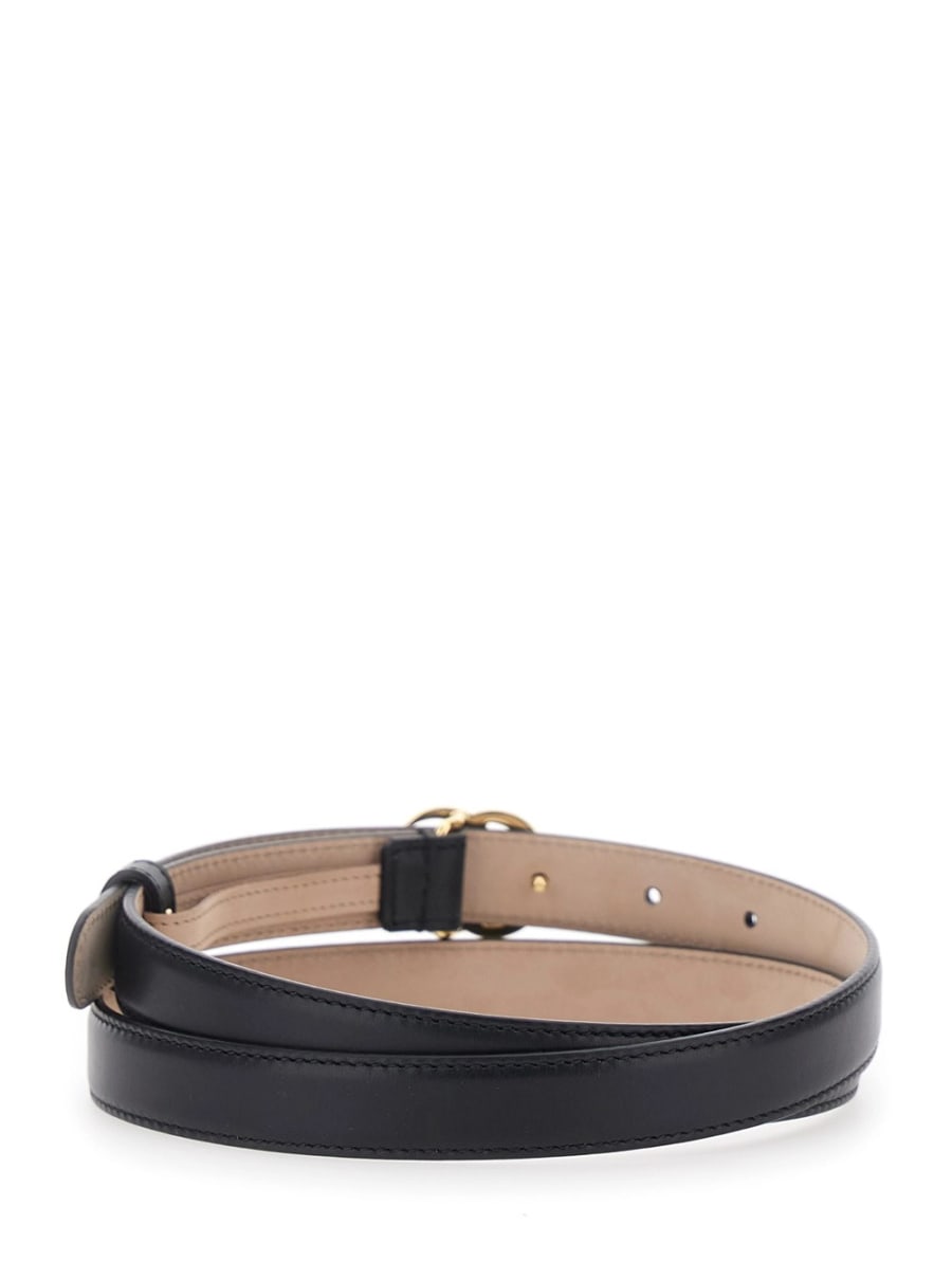 Gucci Cintura con fibbia GG sul fronte in pelle nera donna, view 3