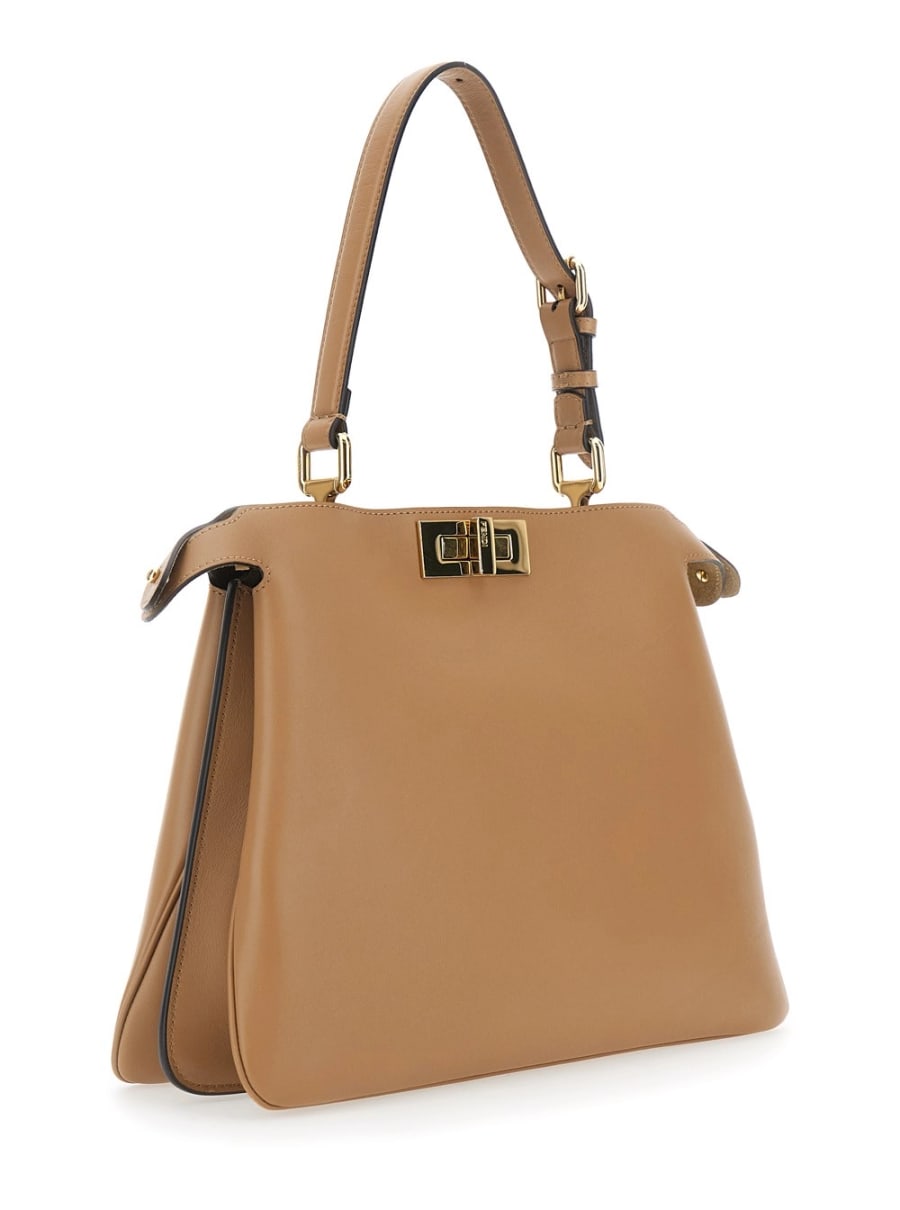Fendi Borsa a Mano 'Peekaboo Soft' Media con Manico Regolabile e Removibile e Chiusura a Girello su Emtrambi i Lati in Pelle Beige Donna, view 3