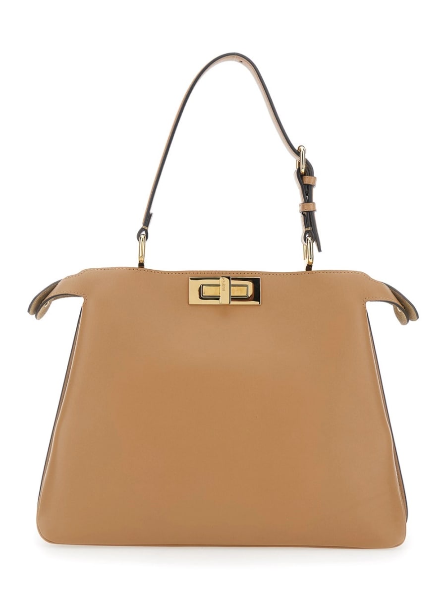 Fendi Borsa a Mano 'Peekaboo Soft' Media con Manico Regolabile e Removibile e Chiusura a Girello su Emtrambi i Lati in Pelle Beige Donna, view 4