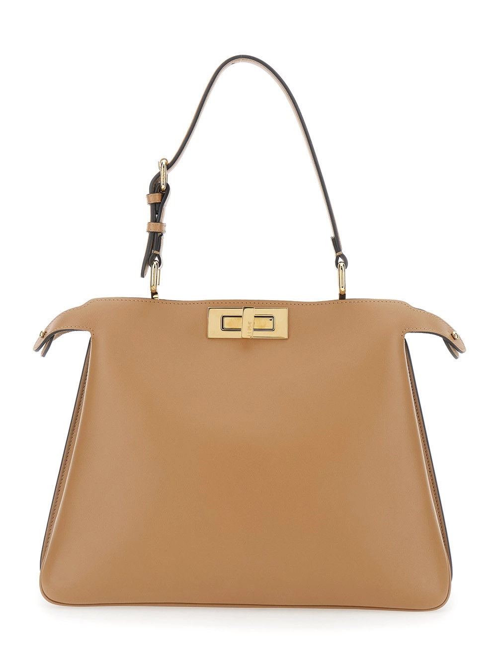 Fendi Borsa a Mano 'Peekaboo Soft' Media con Manico Regolabile e Removibile e Chiusura a Girello su Emtrambi i Lati in Pelle Beige Donna