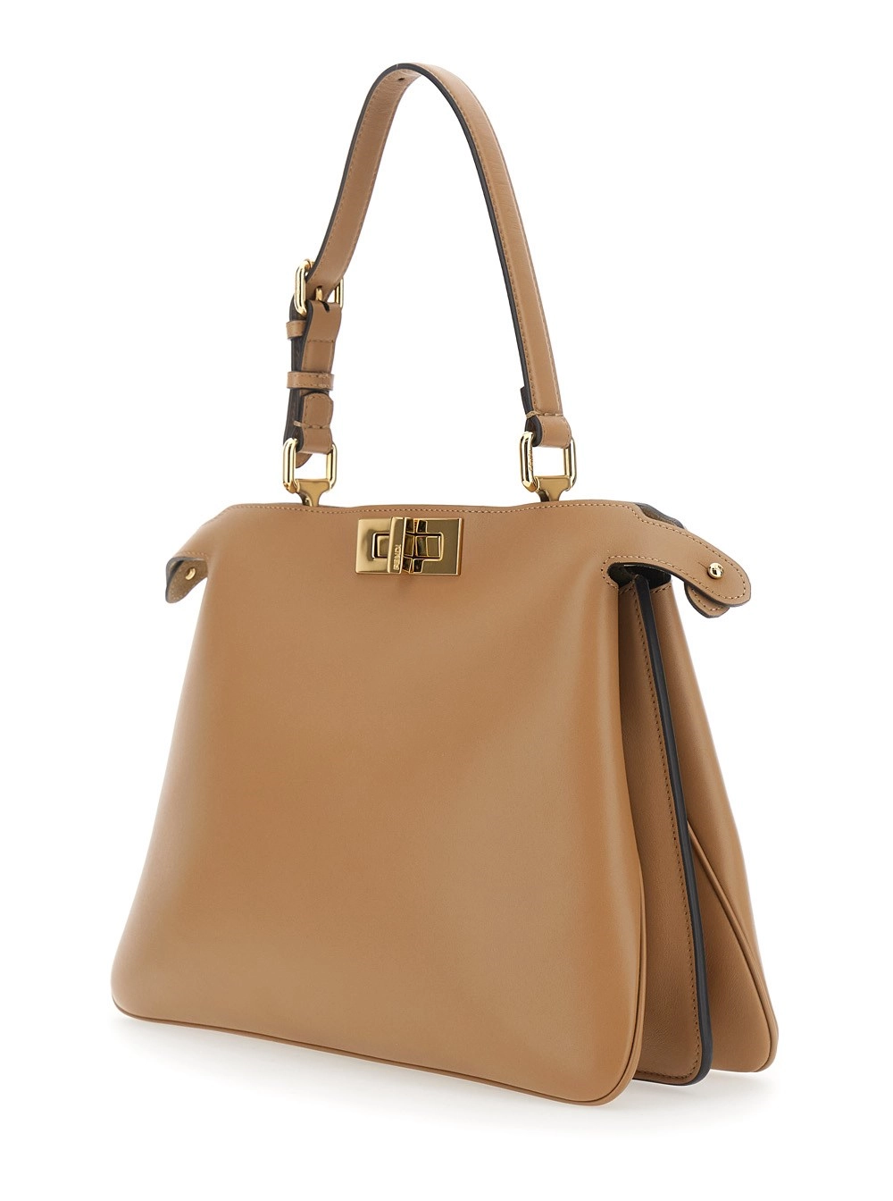 Fendi Borsa a Mano 'Peekaboo Soft' Media con Manico Regolabile e Removibile e Chiusura a Girello su Emtrambi i Lati in Pelle Beige Donna, view 2
