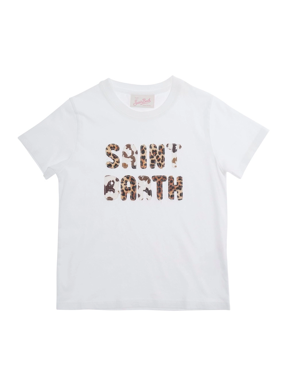 Mc2 saint barth kids T-Shirt 'Elly' con Logo con Motivo Animalier sul Fronte in Cotone Bianca bambina