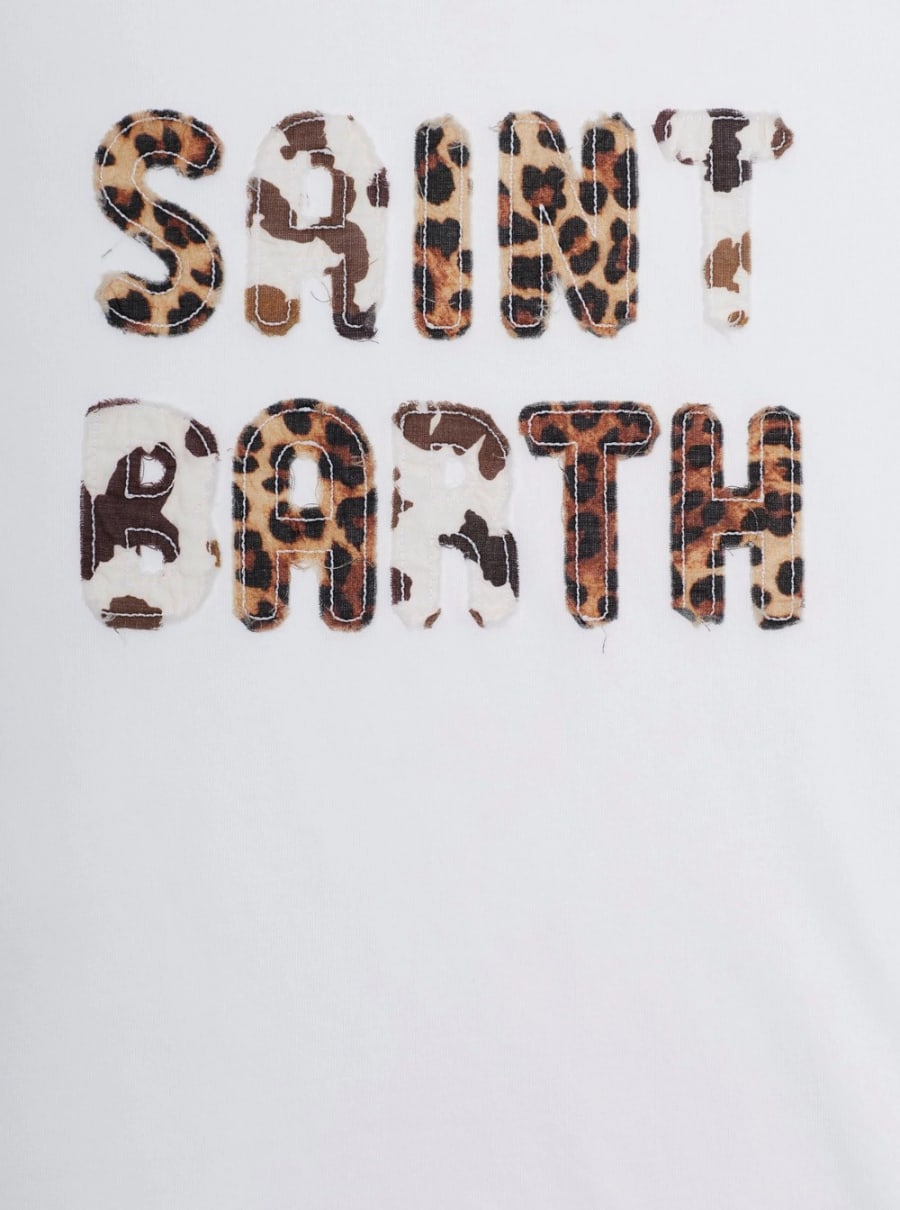 Mc2 saint barth kids T-Shirt 'Elly' con Logo con Motivo Animalier sul Fronte in Cotone Bianca bambina, view 3