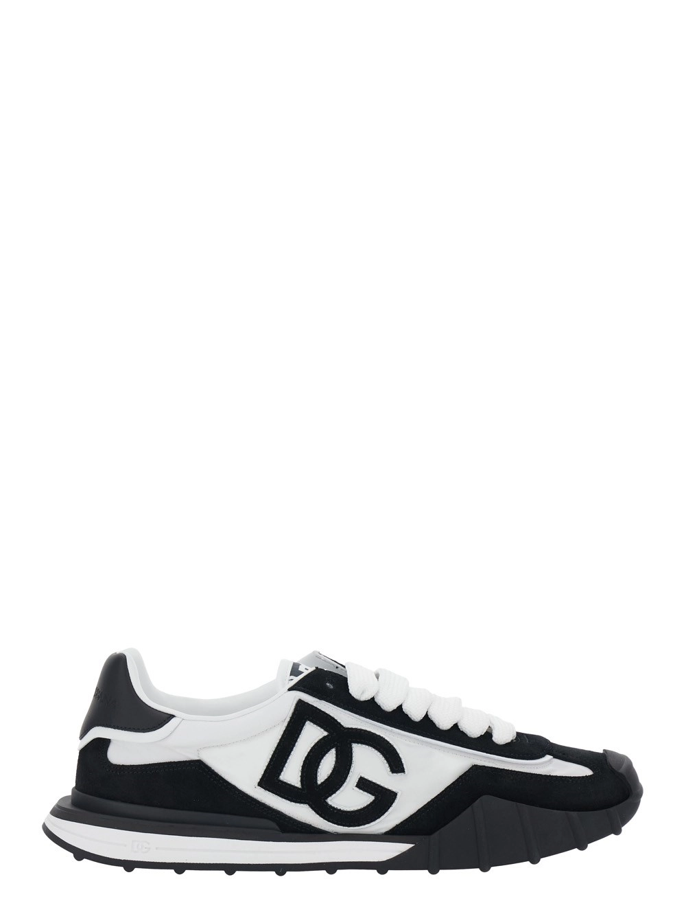 Dolce & Gabbana Sneaker 'DG Athletic' Low Top con Patch Logo sul Lato e Patch Logo sulla Linguetta in Pelle Bianca e Nera Uomo