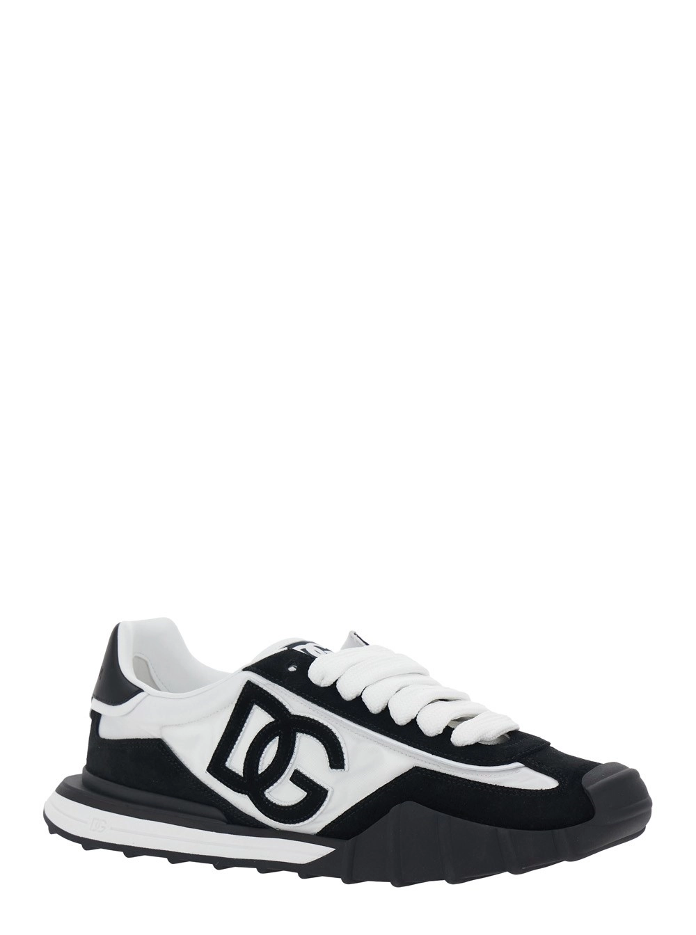Dolce & Gabbana Sneaker 'DG Athletic' Low Top con Patch Logo sul Lato e Patch Logo sulla Linguetta in Pelle Bianca e Nera Uomo, view 2