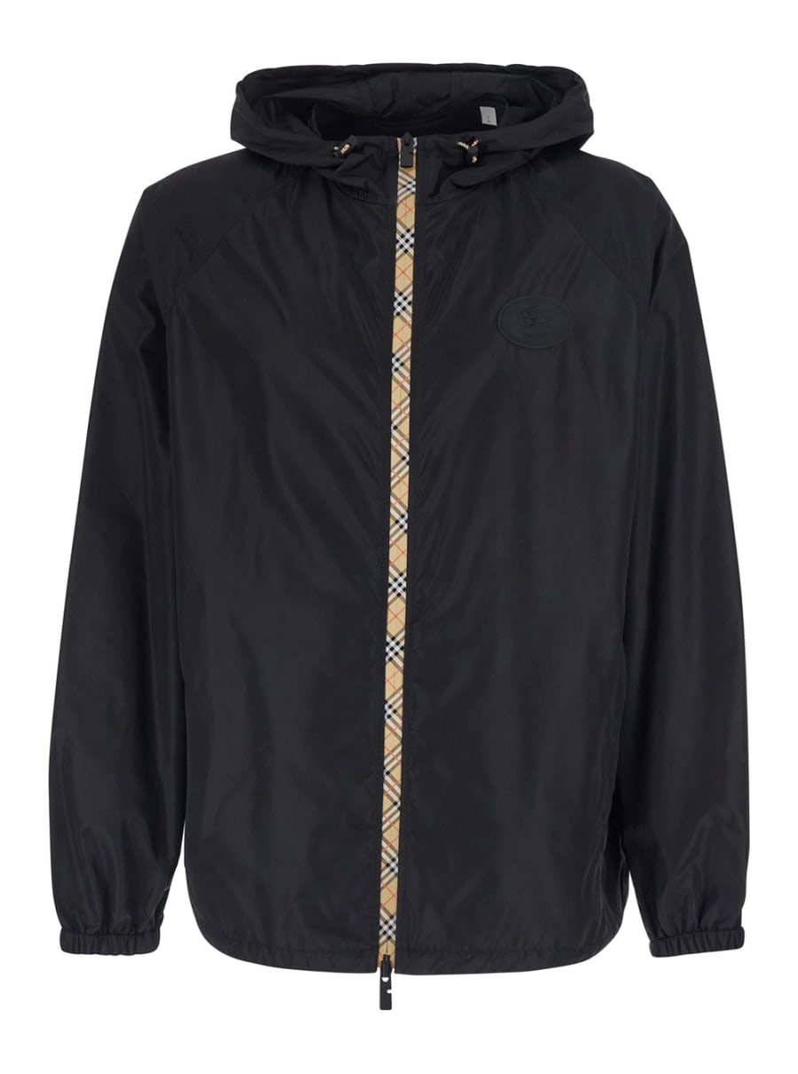 Burberry Giubbotto 'CLAPTON' con patch logo sul fronte in tessuto tecnico nero uomo