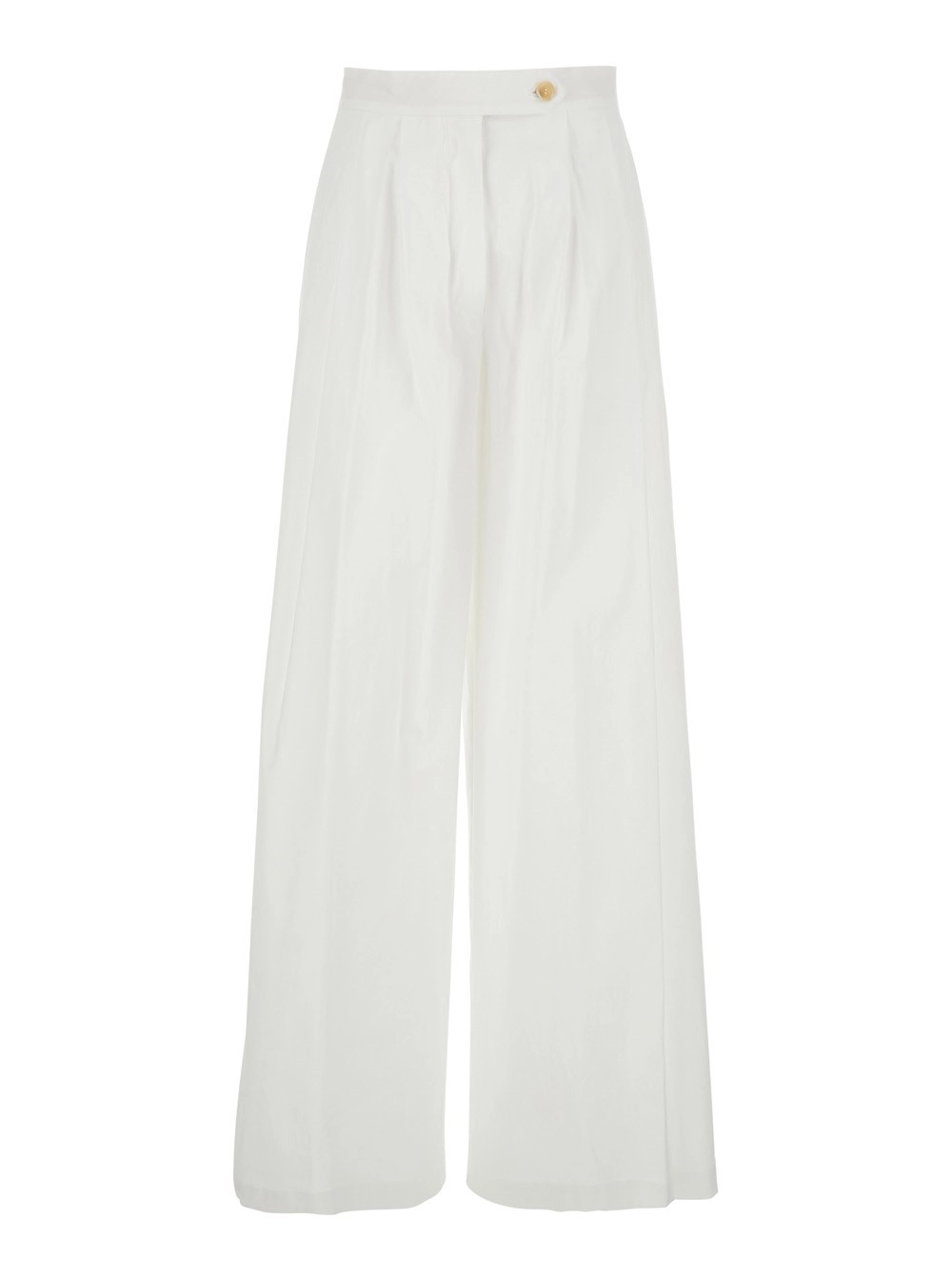 Semicouture Pantalone 'Buddy' con Chiusura con Bottone e Zip sul Fronte in Cotone Stretch Bianco Donna