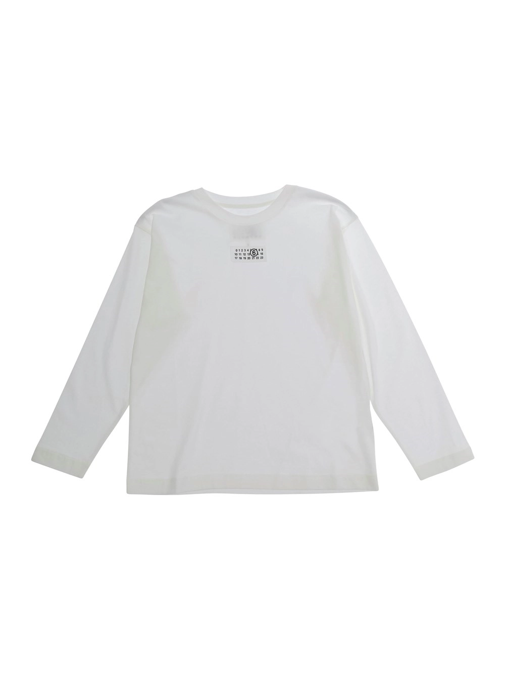 Mm6 maison margiela kids T-shirt a maniche lunghe con collo rotondo e logo sul fronte in cotone bianca per bambino