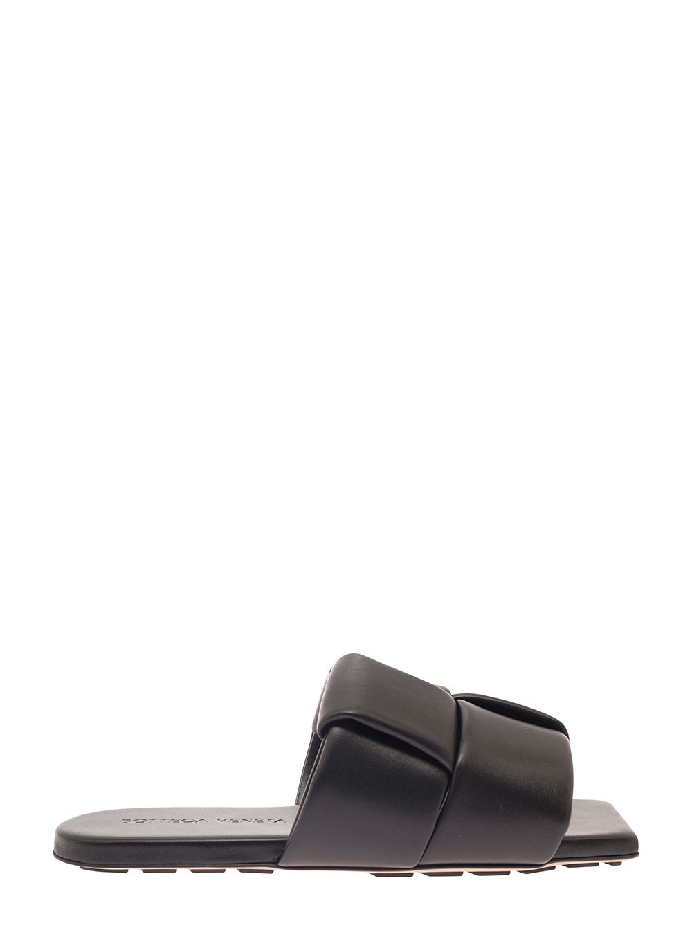 Bottega Veneta Mule Piatte con Fascia in Pelle Intrecciata Imbottita Color Nero Donna
