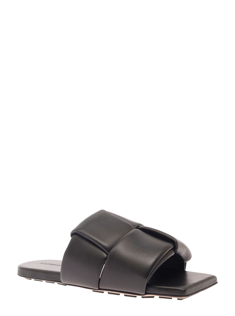 Bottega Veneta Mule Piatte con Fascia in Pelle Intrecciata Imbottita Color Nero Donna, view 2