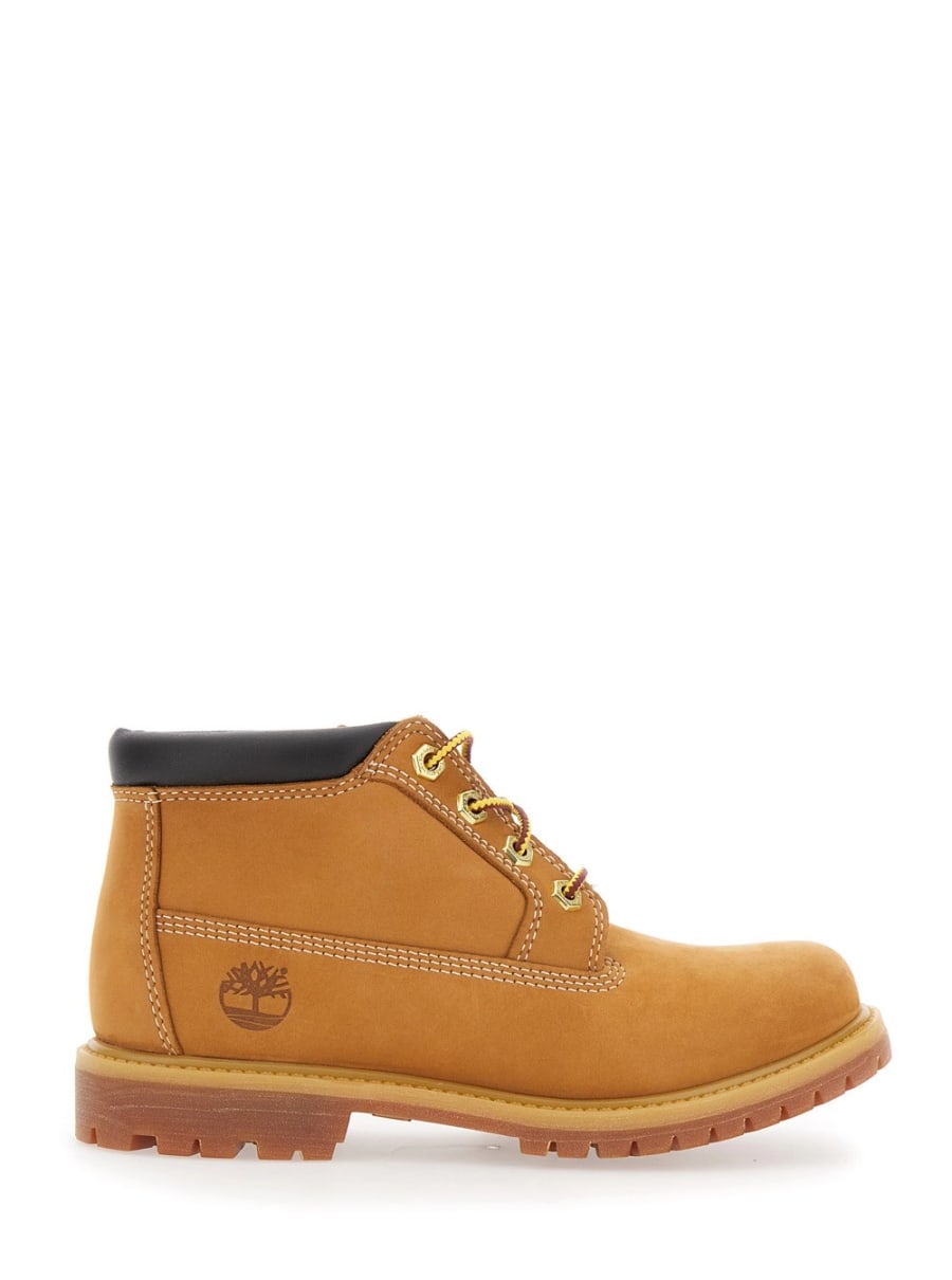 Timberland Stivali 'Nellie Mid Chukka' alla Caviglia con Logo Impresso sul Lato e Imbottitura sul Retro in Pelle Beige Donna