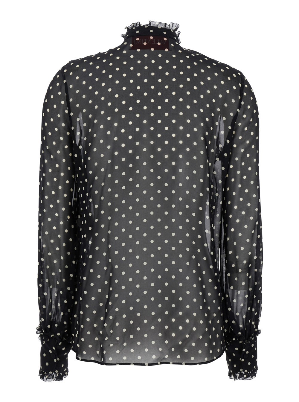 Valentino Camicia Girocollo con Ricamo Floreale e Motivo a Pois All-Over in Seta Nera Donna, view 2