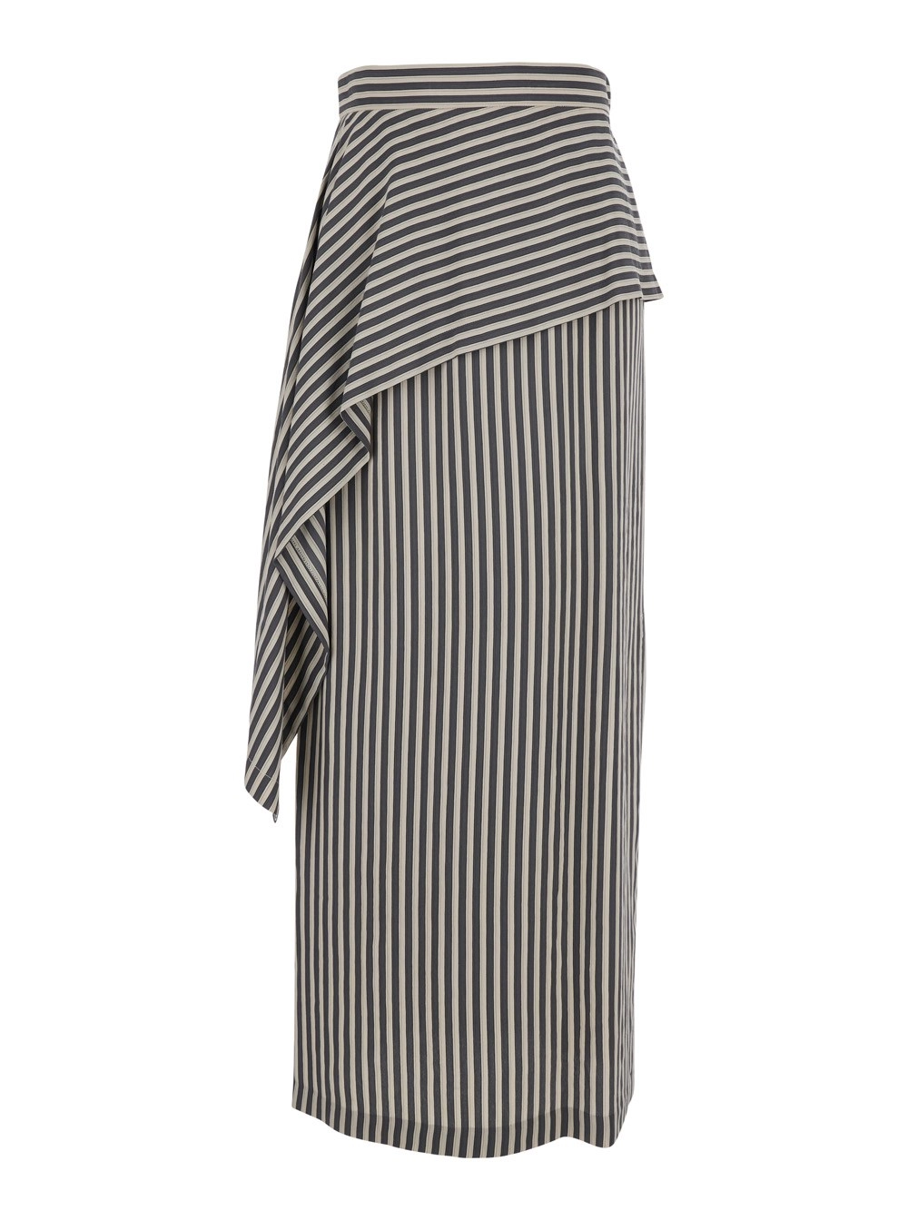 Tela Gonna "Asymmetrical" Grigia con Motivo a Righe in Viscosa Donna