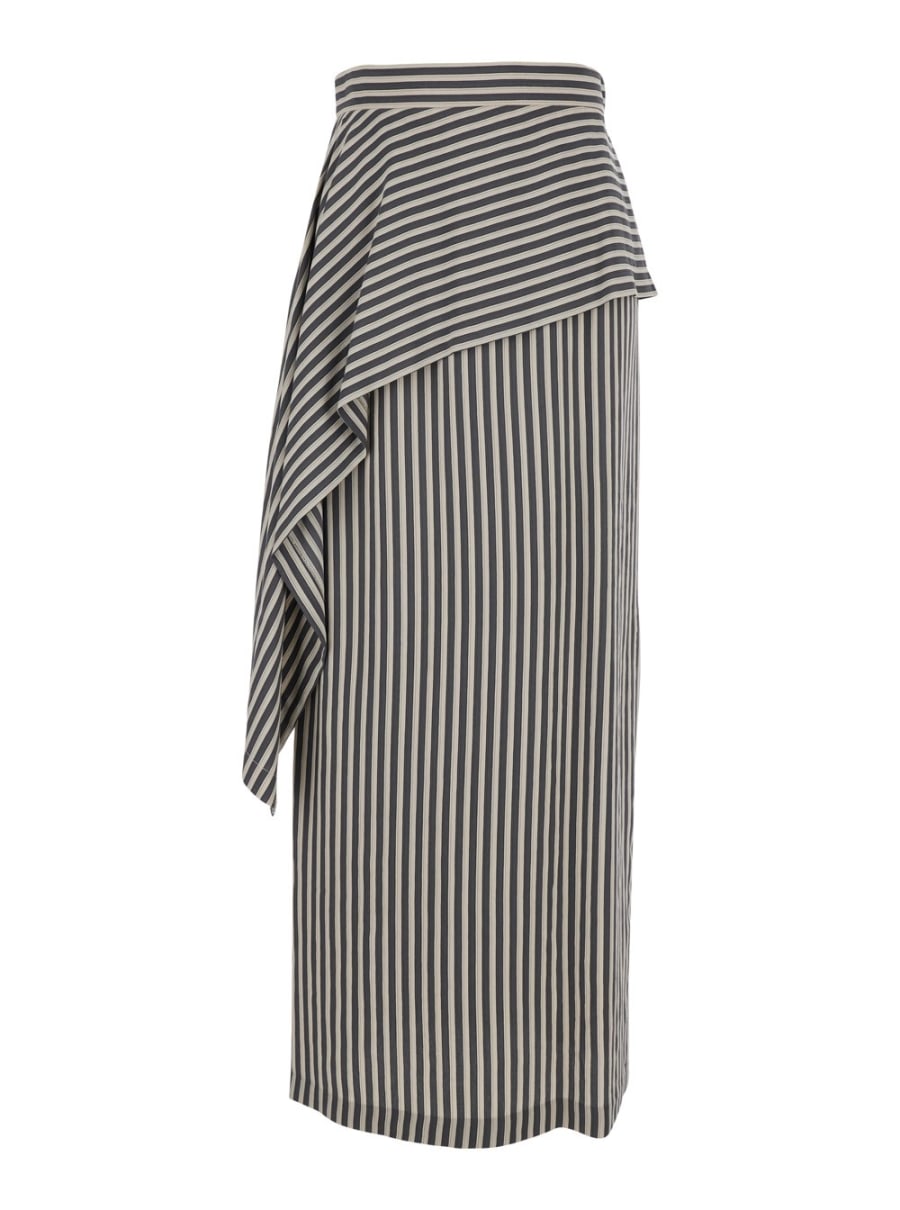 Tela Gonna "Asymmetrical" Grigia con Motivo a Righe in Viscosa Donna