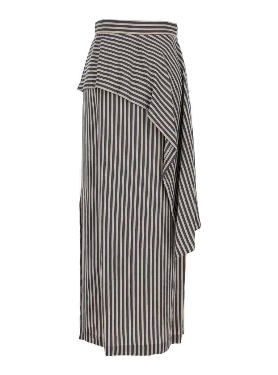 Tela Gonna "Asymmetrical" Grigia con Motivo a Righe in Viscosa Donna, view 2