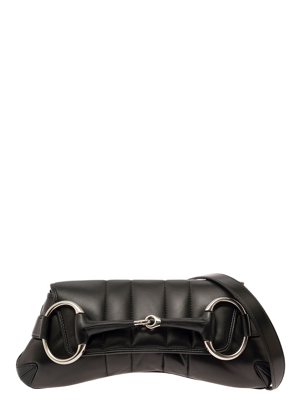 Gucci Borsa a Spalla 'Gucci Horsebit Media' e Maxi Morsetto in Pelle Nera Donna