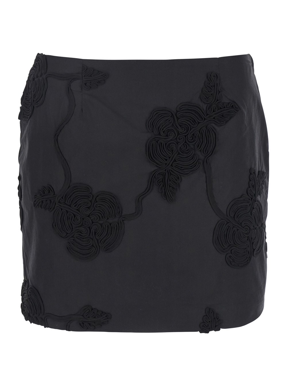 Rotate Gonna Mini con Dettagli Floreali 3D Applicati All-Over in Cotone Nera Donna