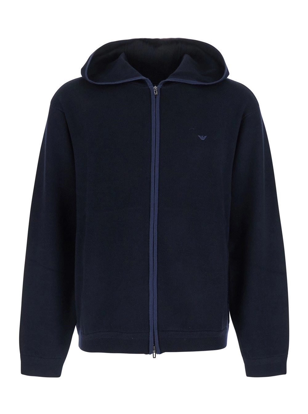 Emporio Armani Maglia con zip e patch logo sul fronte in lana nera uomo