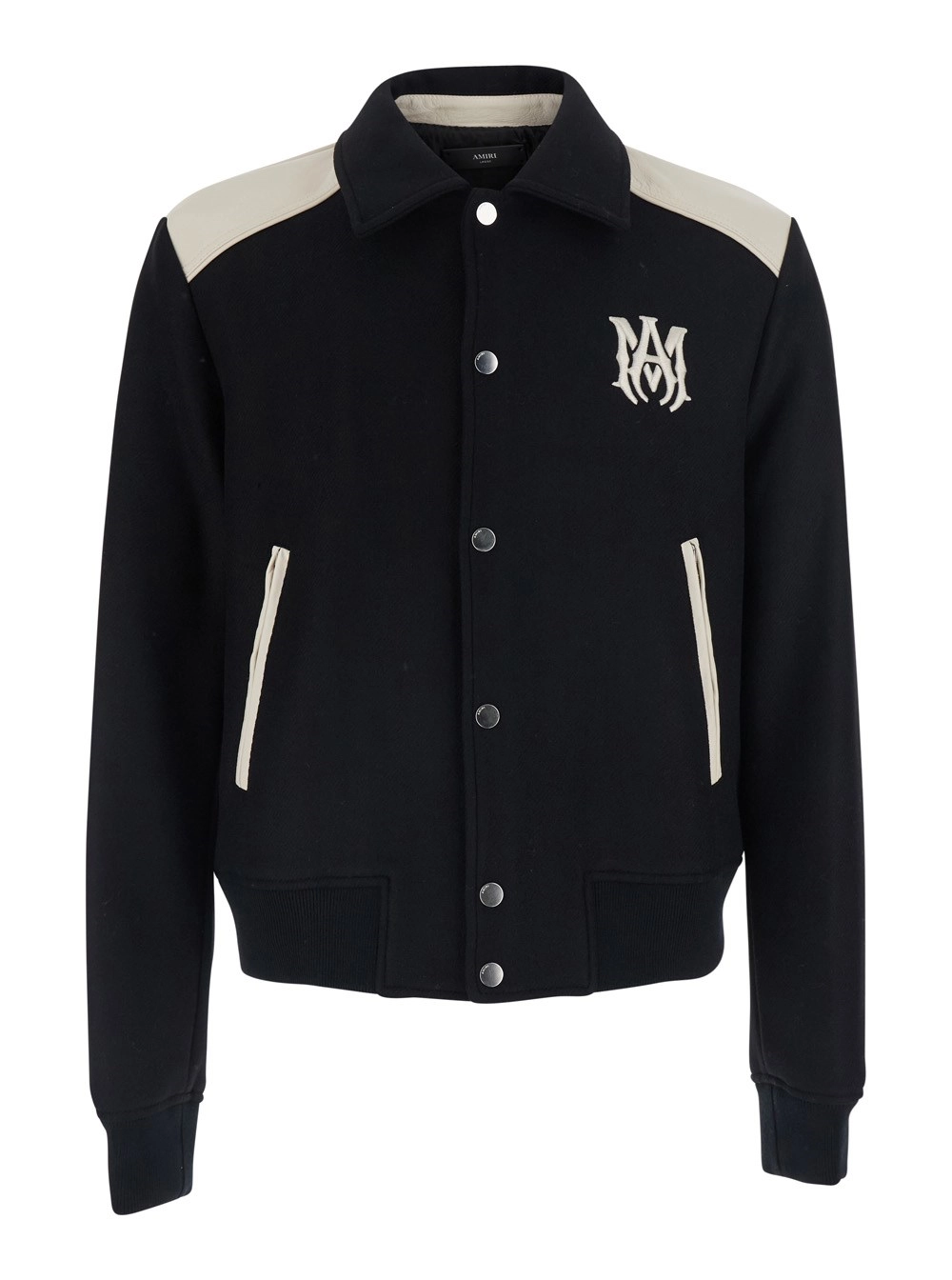 Amiri Giubbotto con colletto classico e patch logo sul fronte in misto lana nero uomo