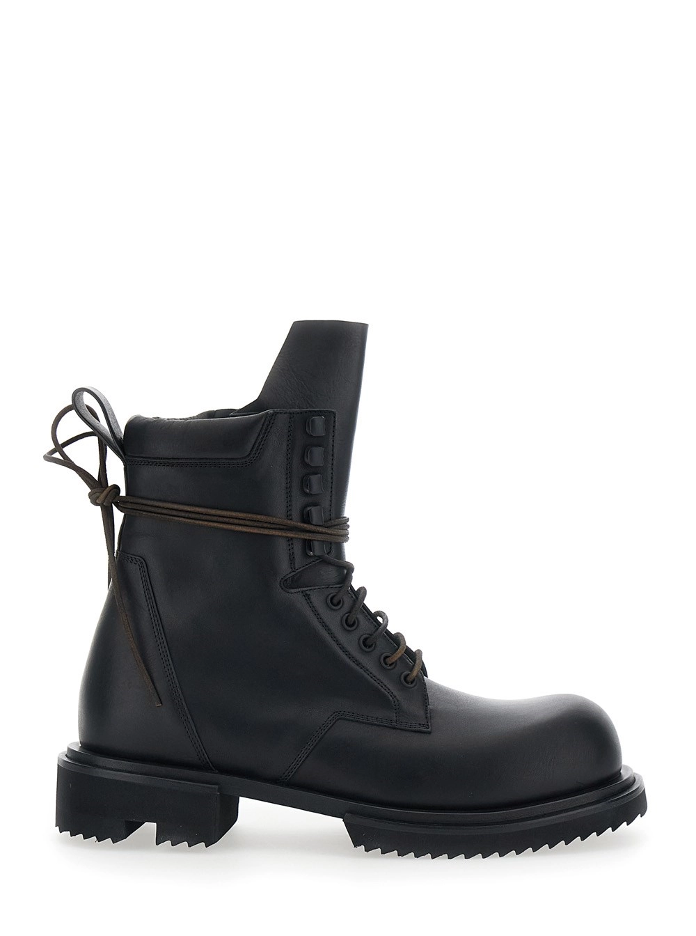Rick Owens Stivaletti 'Gabe' con Lacci Oversize Decorativi e Chiusura con Zip sul Lato in Pelle Neri Uomo