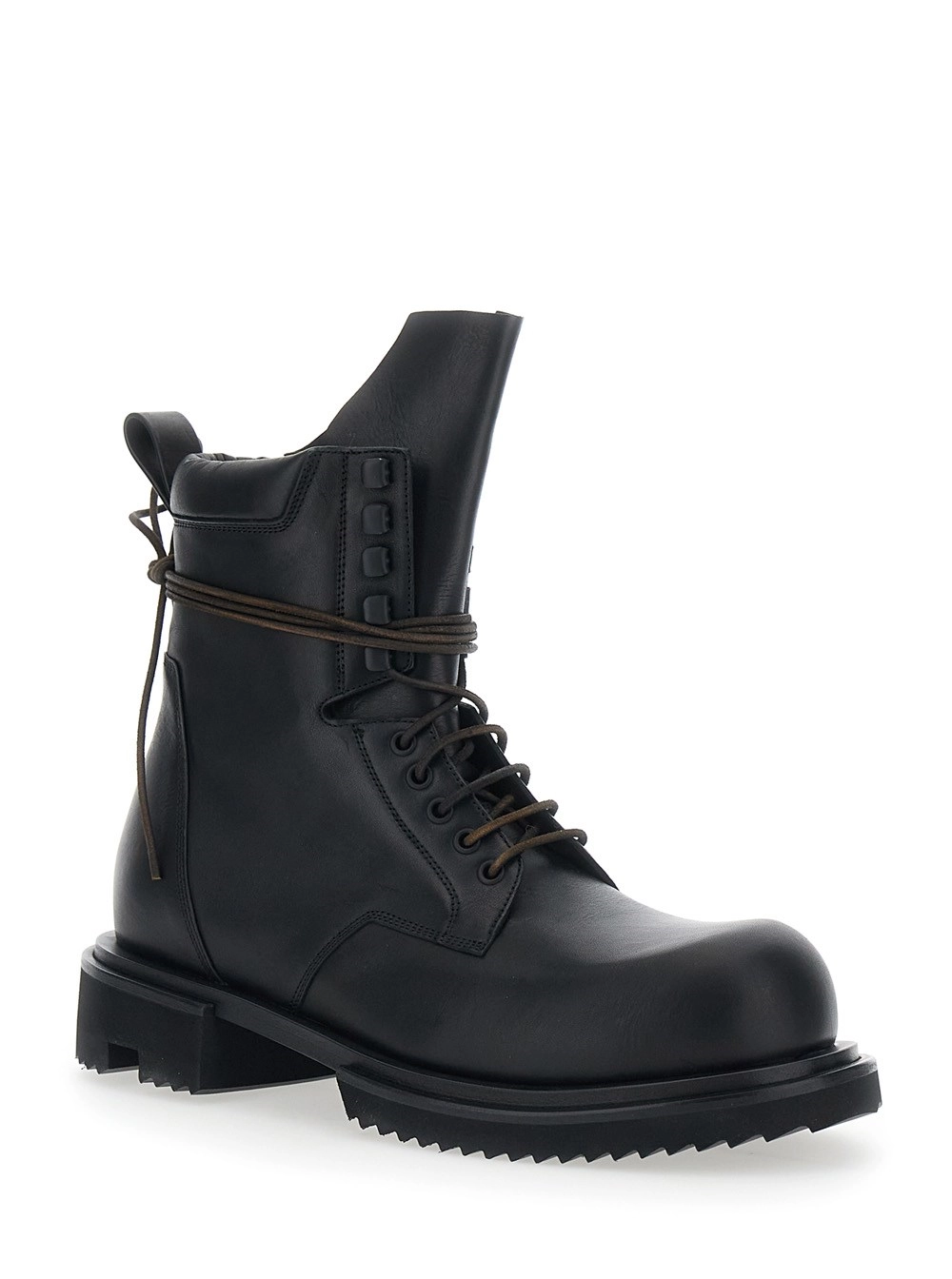 Rick Owens Stivaletti 'Gabe' con Lacci Oversize Decorativi e Chiusura con Zip sul Lato in Pelle Neri Uomo, view 2
