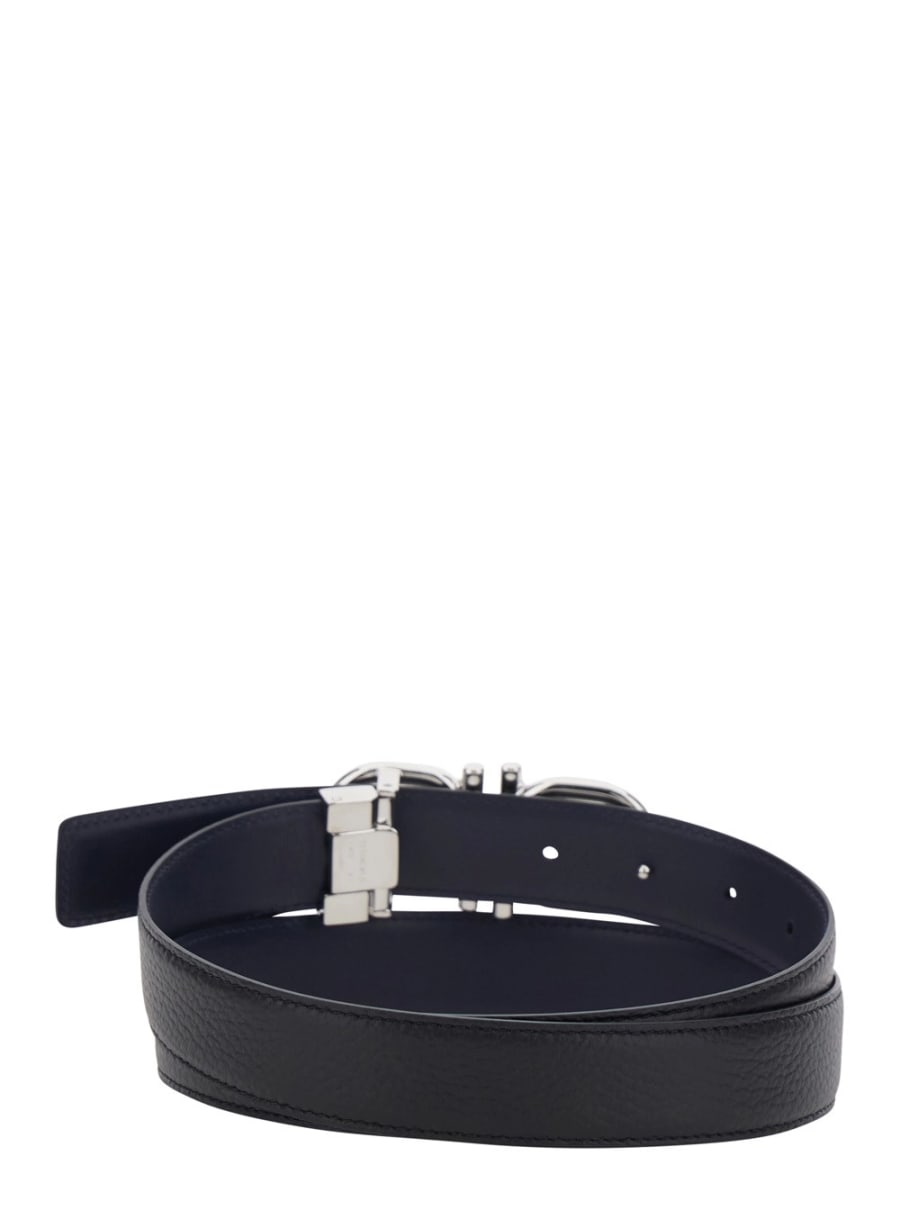 Ferragamo Cintura Reversibile con Chiusura con Fibbia Gancini in Pelle blu Uomo, view 3