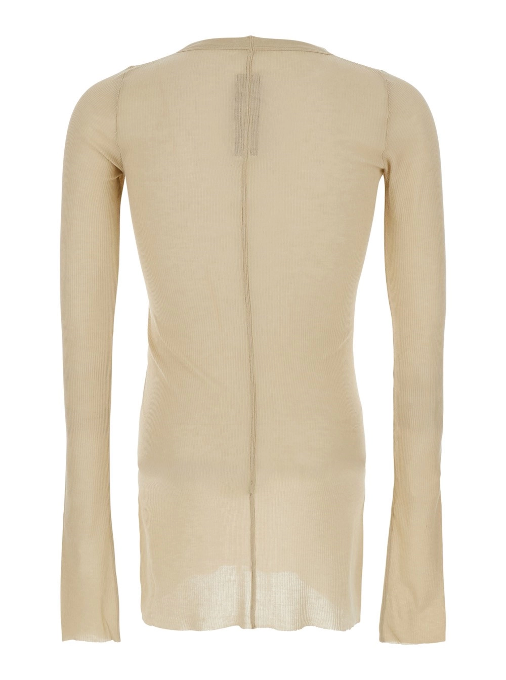 Rick Owens T-Shirt Beige con Scollo Rotondo e Design a Coste in Misto Viscosa e Seta Uomo, view 2