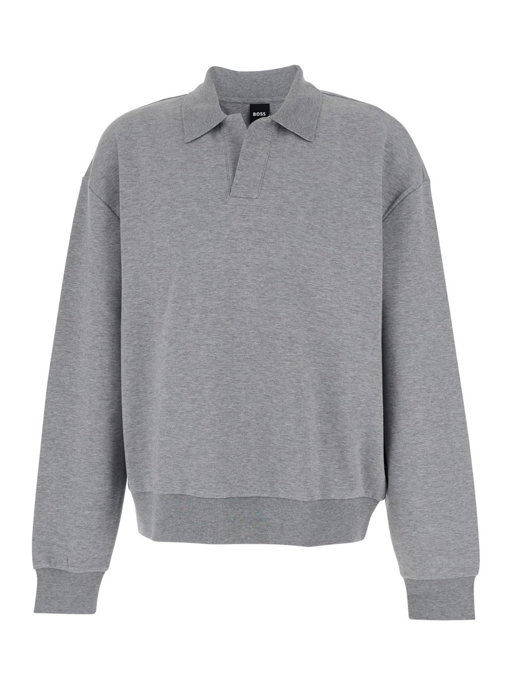 Hugo boss Polo a Maniche Lunghe con Spalle Scese e Rifiniture a Coste in Lana Grigia Uomo