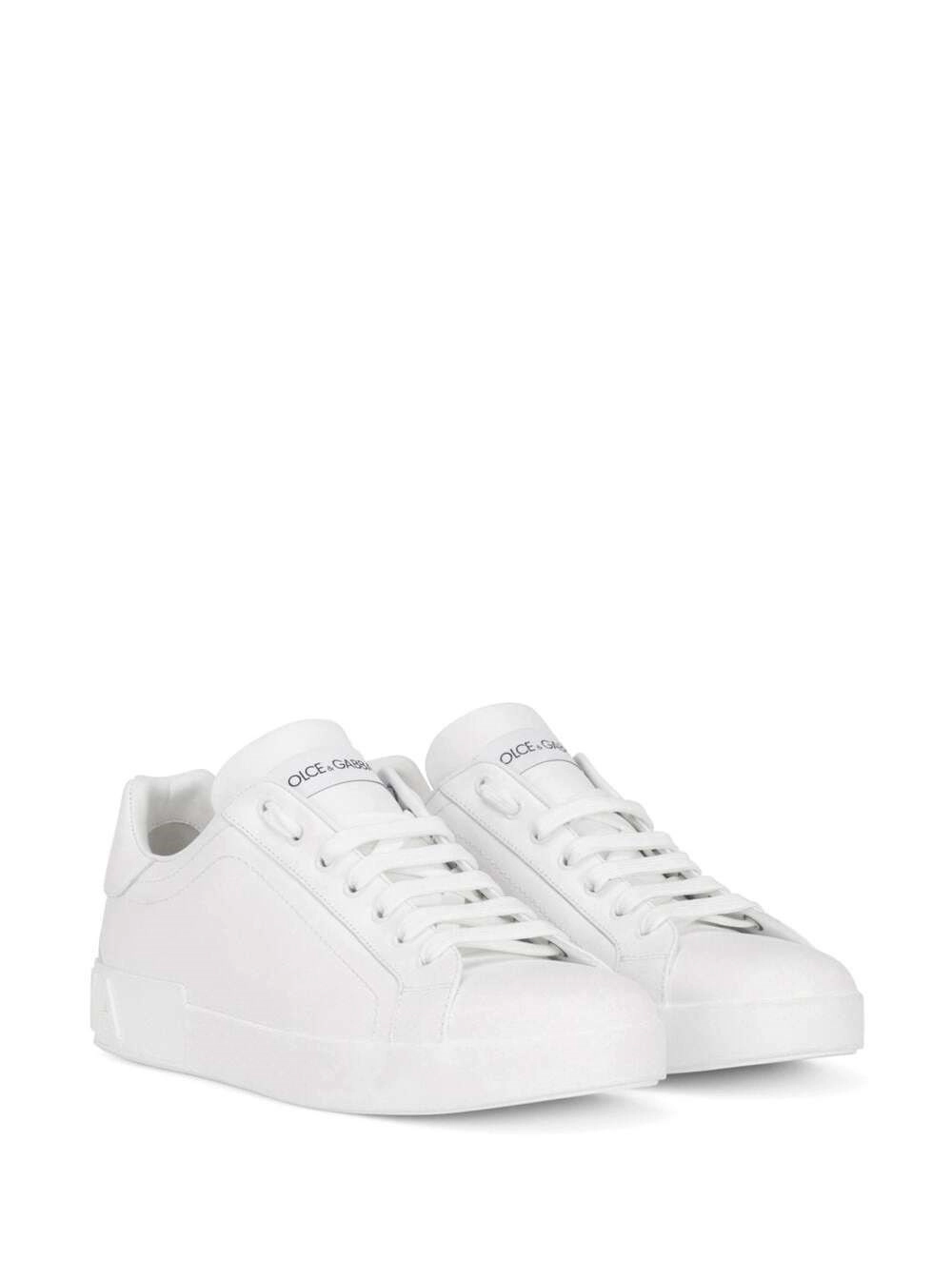 Dolce & Gabbana Sneaker Basse 'Portofino New' con Logo a Contrasto in Pelle Bianca Uomo, view 2