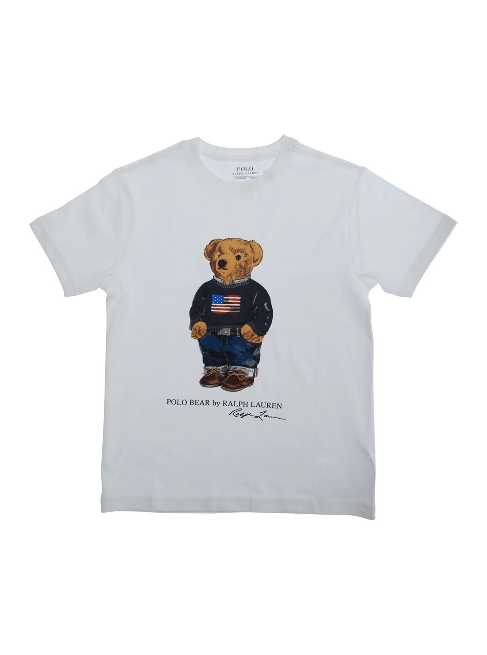 Polo ralph lauren kids T-Shirt Girocollo con Maxi Stampa Logo sul Fronte in Cotone Bianca Bambino