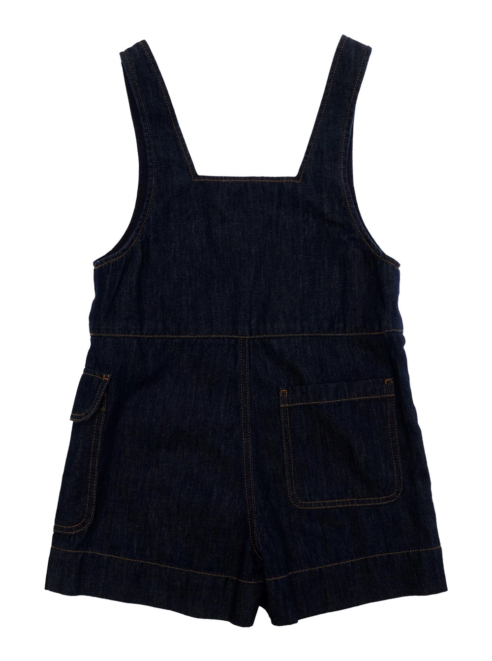 Marni kids Salopette con bretelle fisse e tasca applicata con logo lettering sul fronte in denim blu bambino, view 2