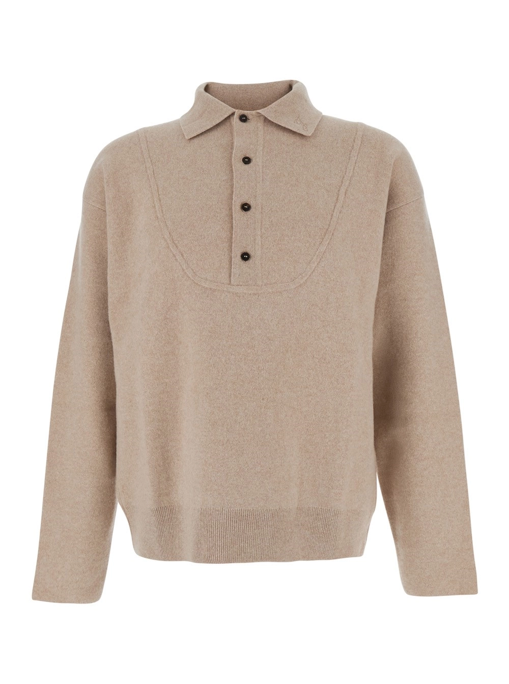 Jacquemus Maglione con Colletto Polo e Dettagli a Coste in Lana Beige Uomo