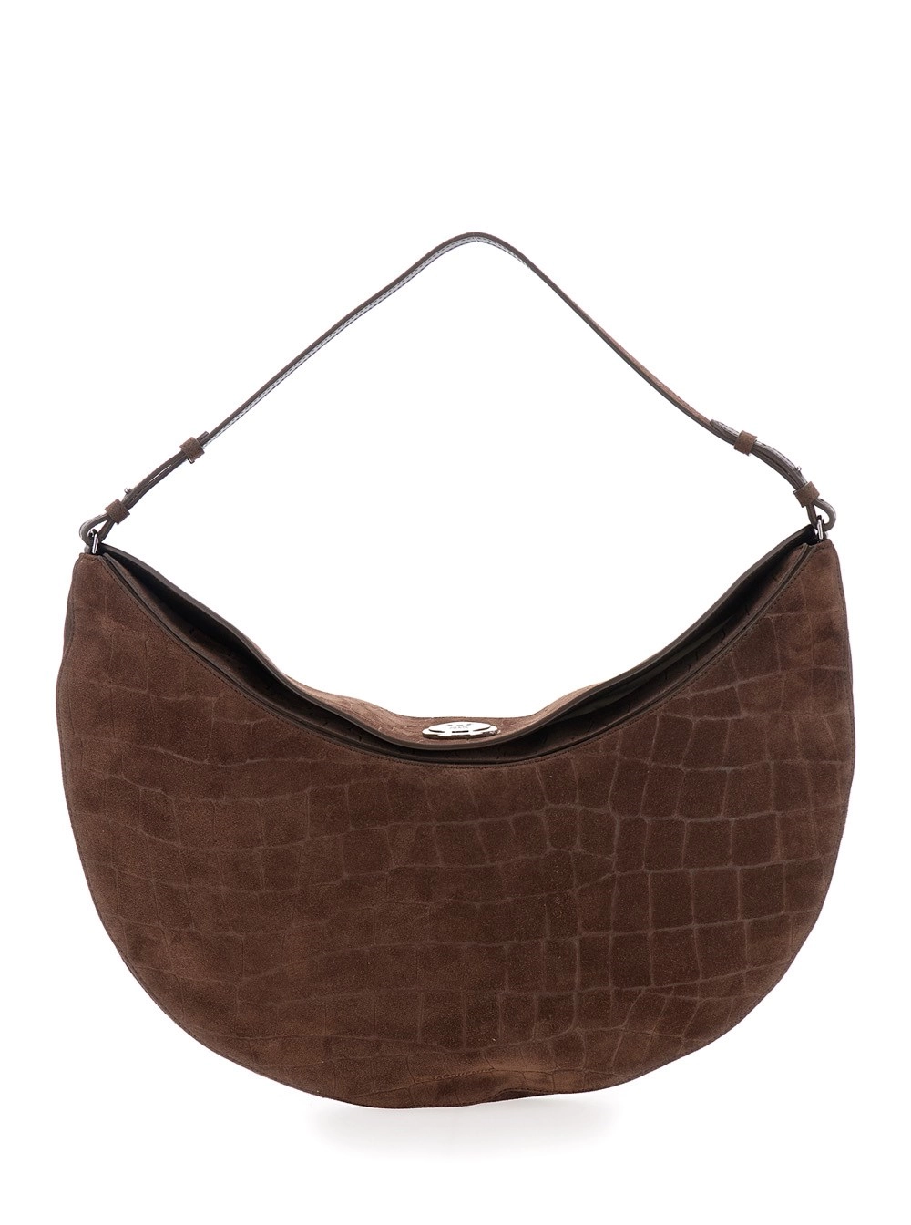 Jacquemus Borsa a Spalla 'Le Calisso Rond Large' con Tracolla Regolabile e Effetto Pelle di Coccodrillo Goffrata in Pelle Marrone Donna